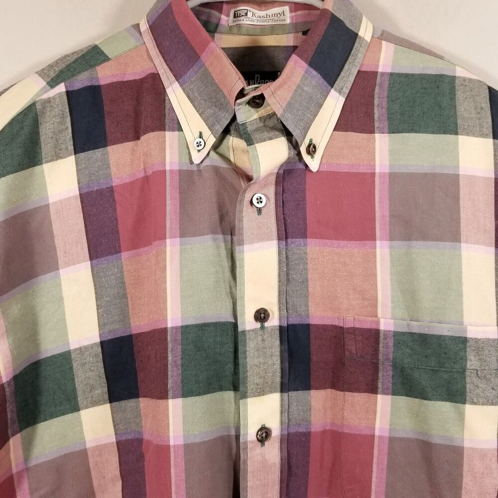 Gitman Bros. Vintage Shirt Men's Large Colorful Plaid Check Red Green Kashmyl